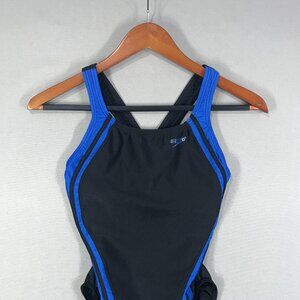 Speedo Swimsuit Women's 10/36 Black Blue One Piece Race Quantum Splice Pro Back